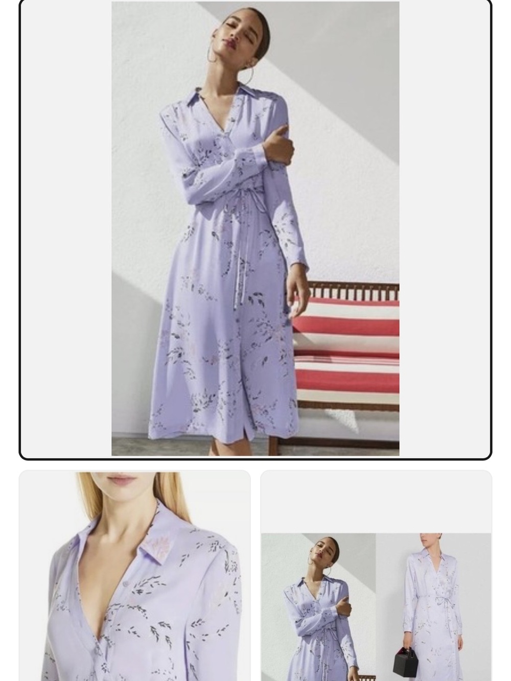 Equipment Lavender Floral Satin Tie-Waist Shirt Dress